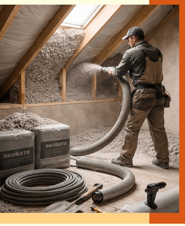 Утепление мансарды эковатой в ессентуках от 2243 руб/м2 — монтаж, задувка, цена | ТепломастерСсн