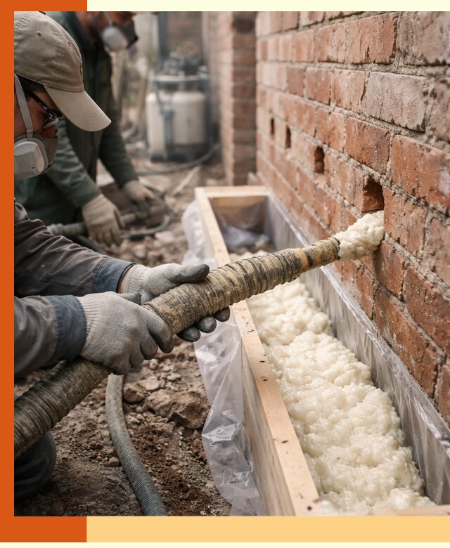 Заливка ППУ в пустоты кирпичной стены в ессентуках