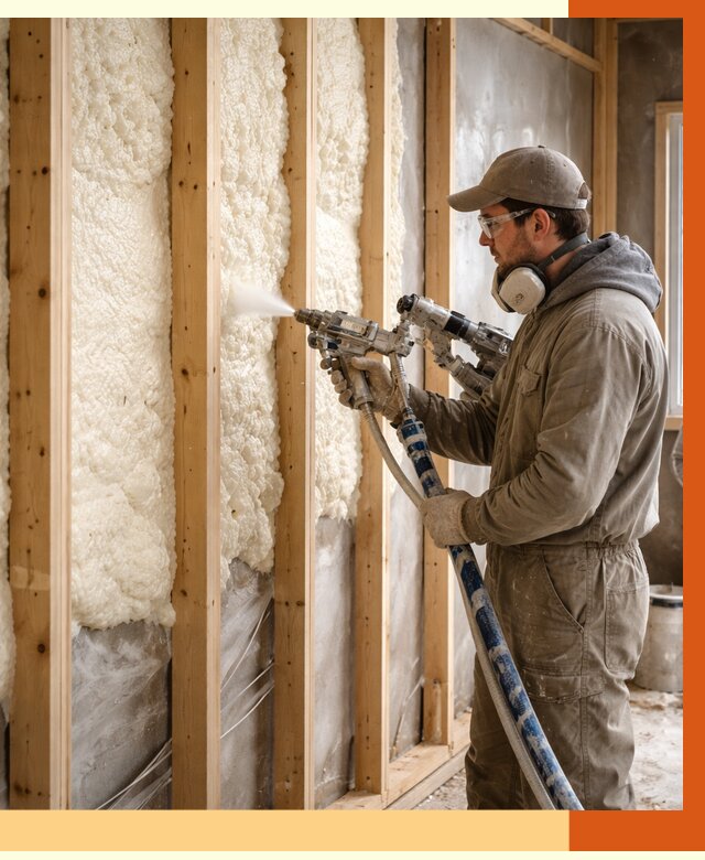 Утепление каркасной стены ППУ в ессентуках от 4334 руб./м2 под ключ | ТепломастерСсн