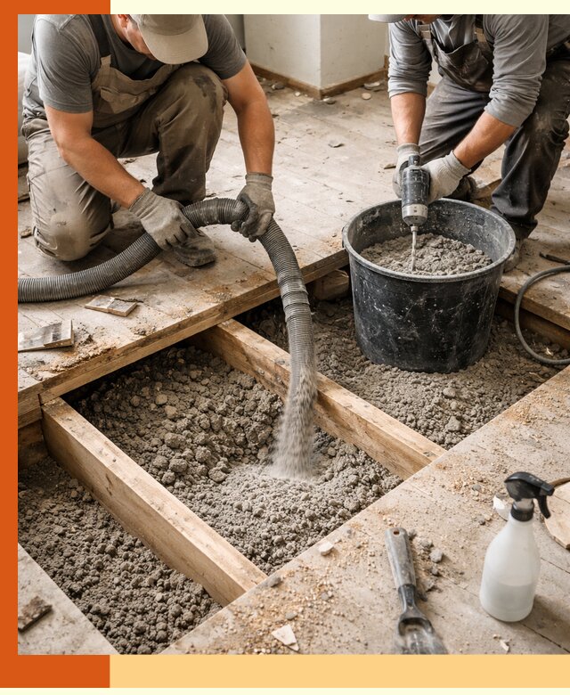 Заполнение пустот пола в ессентуках полиуретаном и пенополистиролом