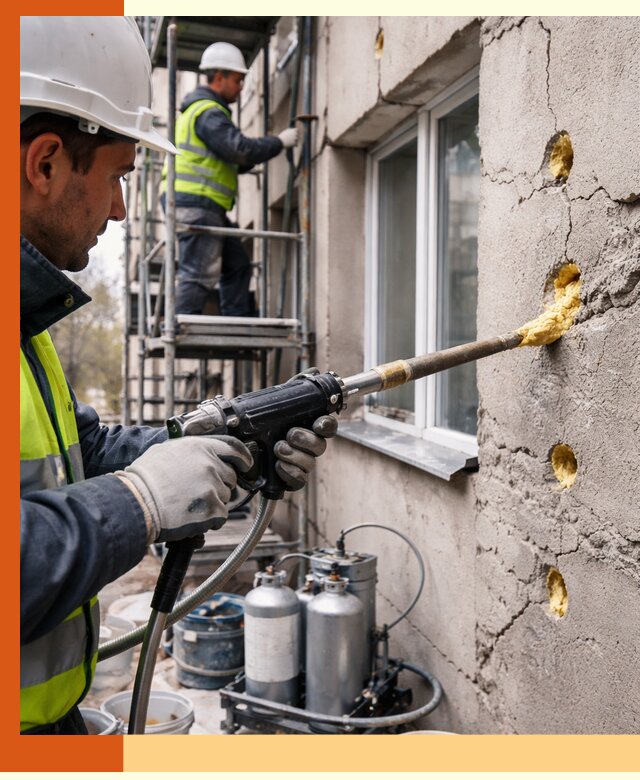 Заполнение пустот в фасаде и утепление стен в ессентуках