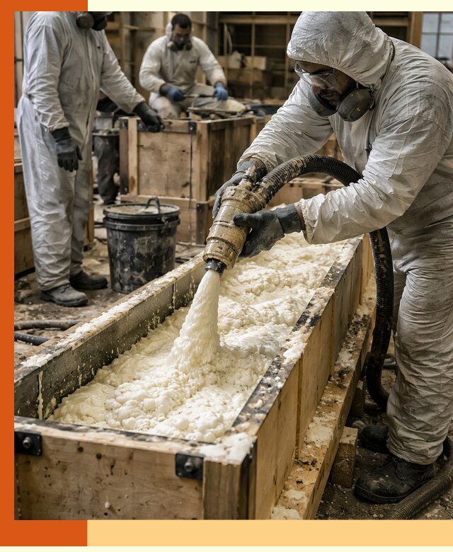 Заливка пенополиуретана в формы для утепления в ессентуках